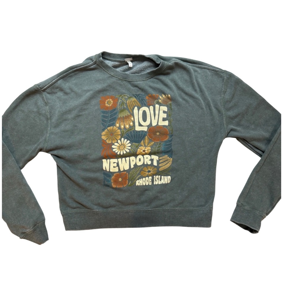 Crop Techstyles Love Newport Rhode Island Graphic‎ Sweatshirt Pullover Women's M
